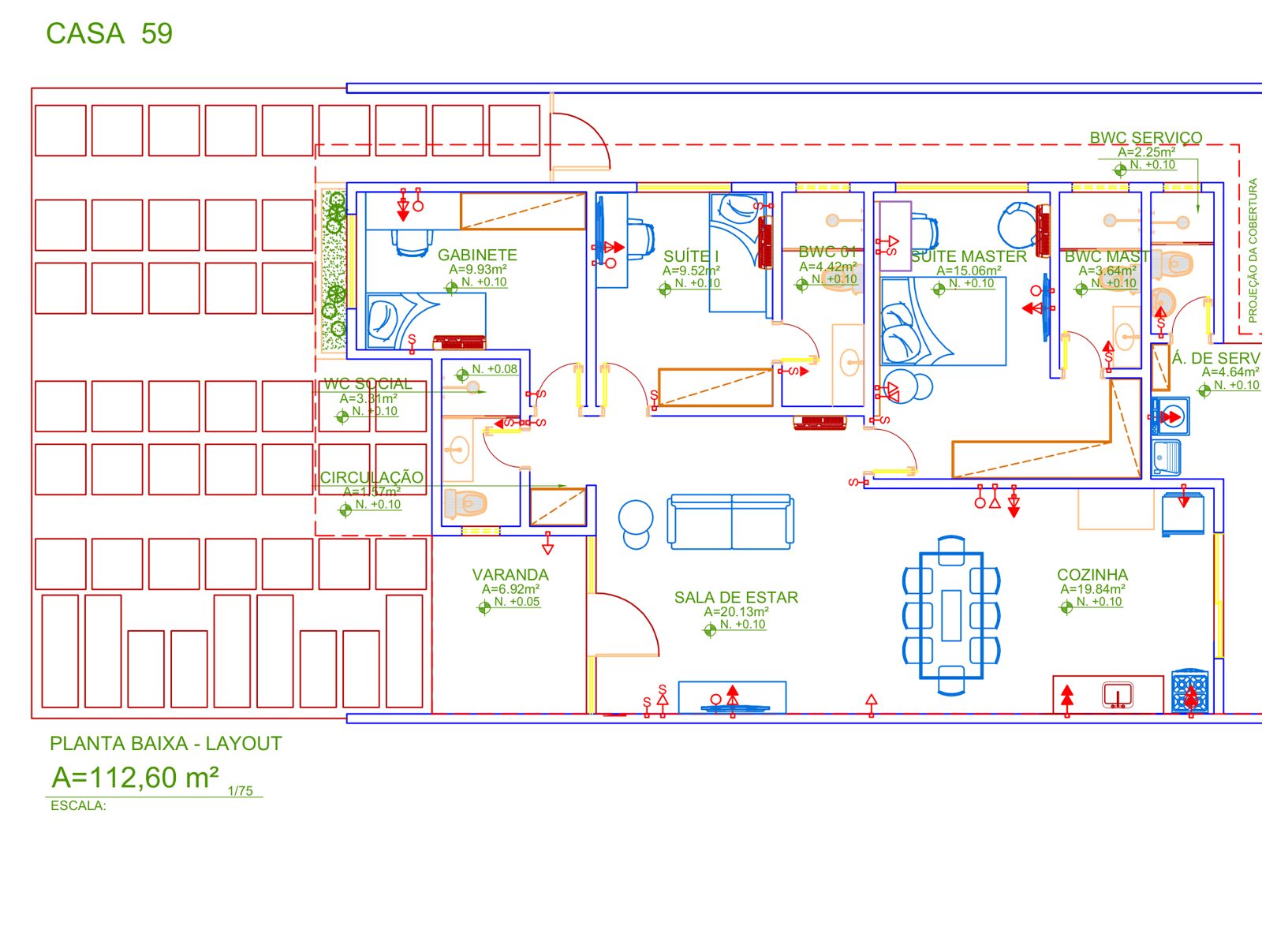 Planta baixa da Casa 59 com layout da construtora